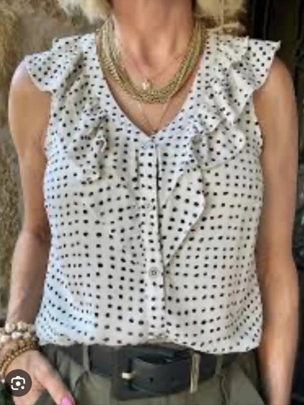 CAbi Black And White Polka Dot Sleevless Blouse Size Small #4553
